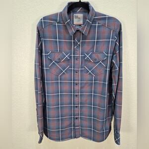 5.11 Tactical Men's Blue Red Stripe Plaid Shirt Snap Button Up Medium